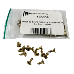 Wkręt do drewna mosiężny` krzyżakowy`  Ø 3 x 8 mm` 100 szt.