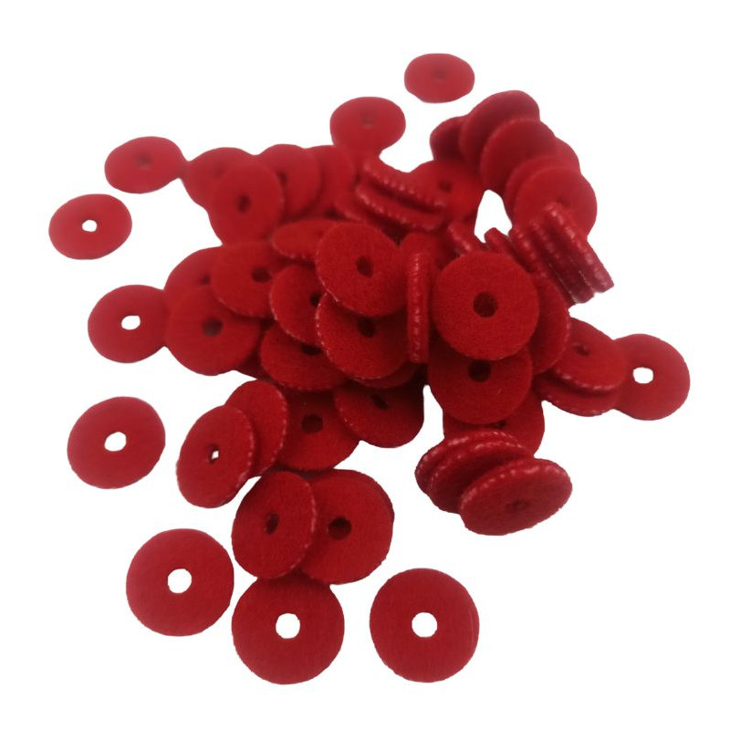 Krążki kaszmirowe na sztyfty okrągłe  gr.1,2 mm, czerwone